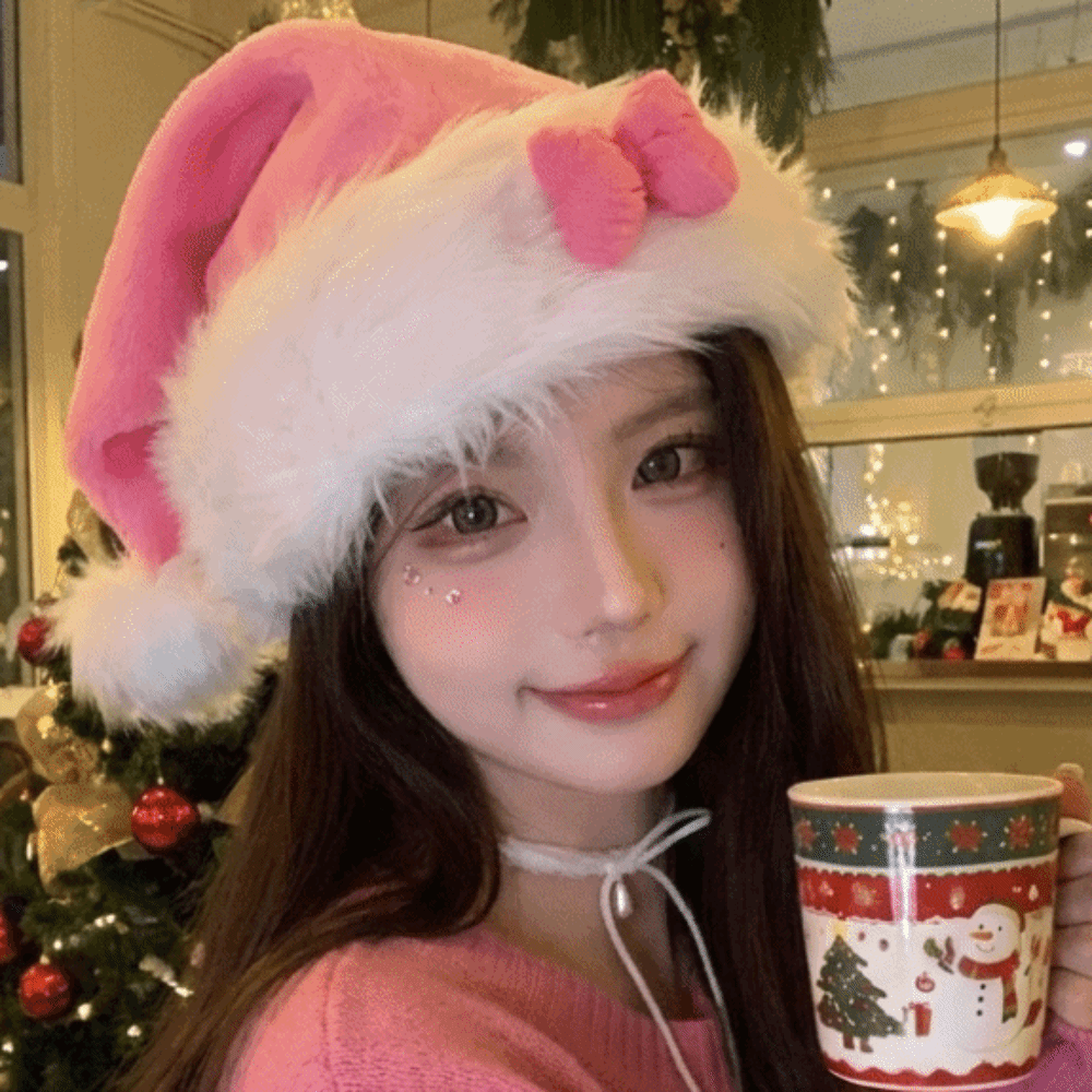 Chic Star Pattern Pink Bow San - Santa Hat Plush review and price