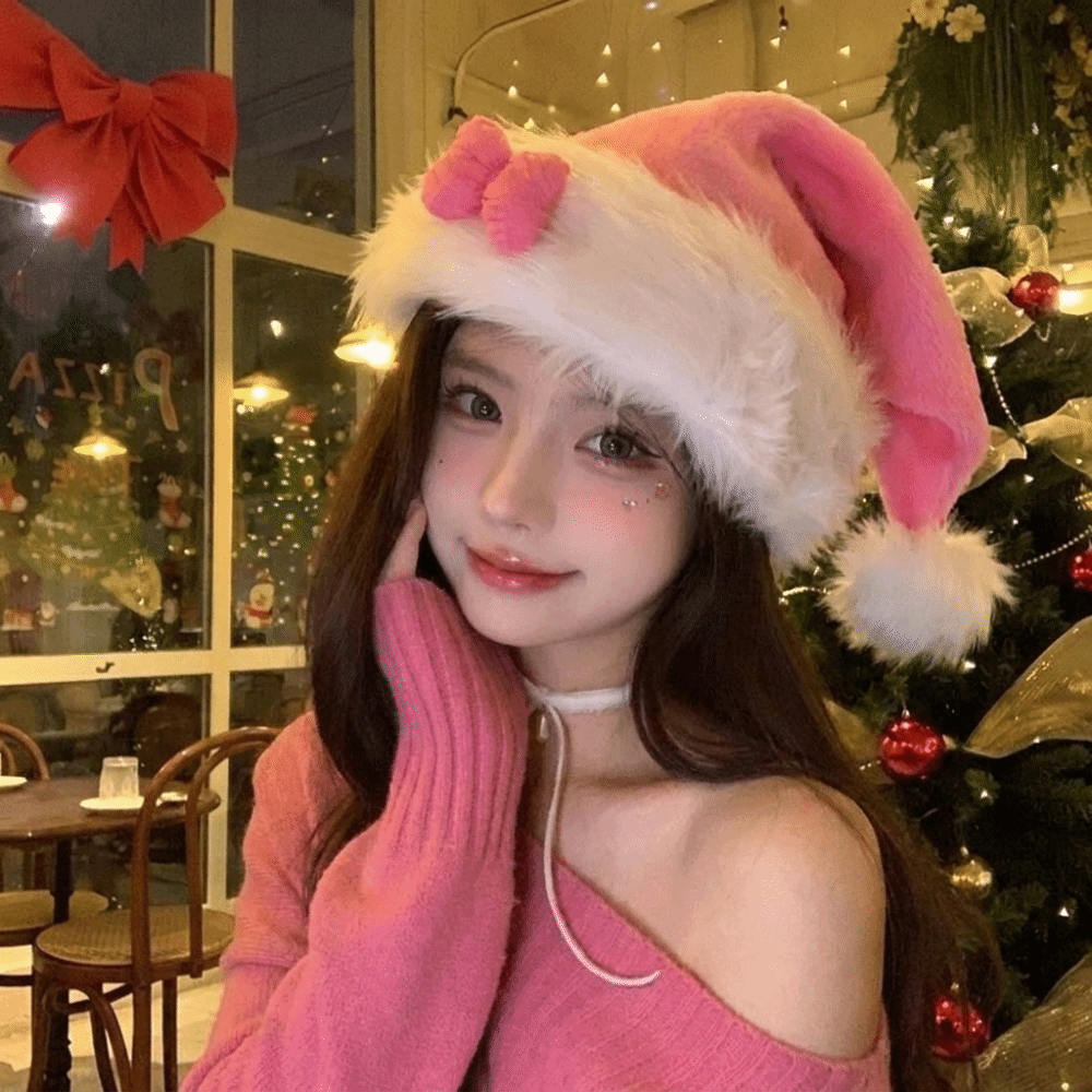 Chic Star Pattern Pink Bow San - Santa Hat Plush review and price